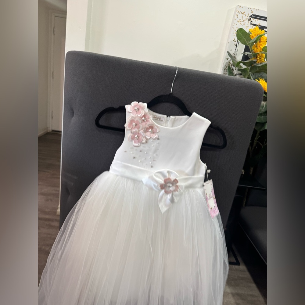 PINK GIRLS White Floral Tulle Dress - Picture 7 of 7